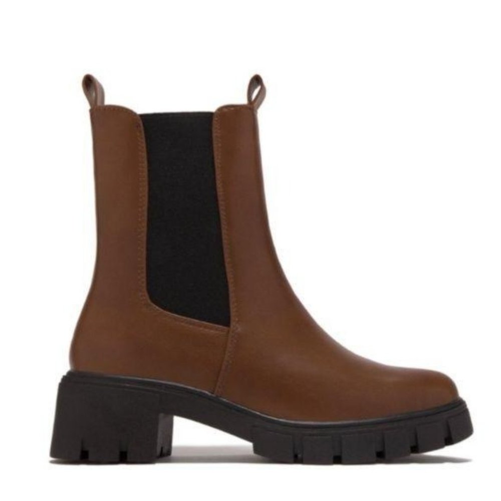 Pull On Lug Sole Chelsea Boots in Rust Brown - Picture 2 of 4